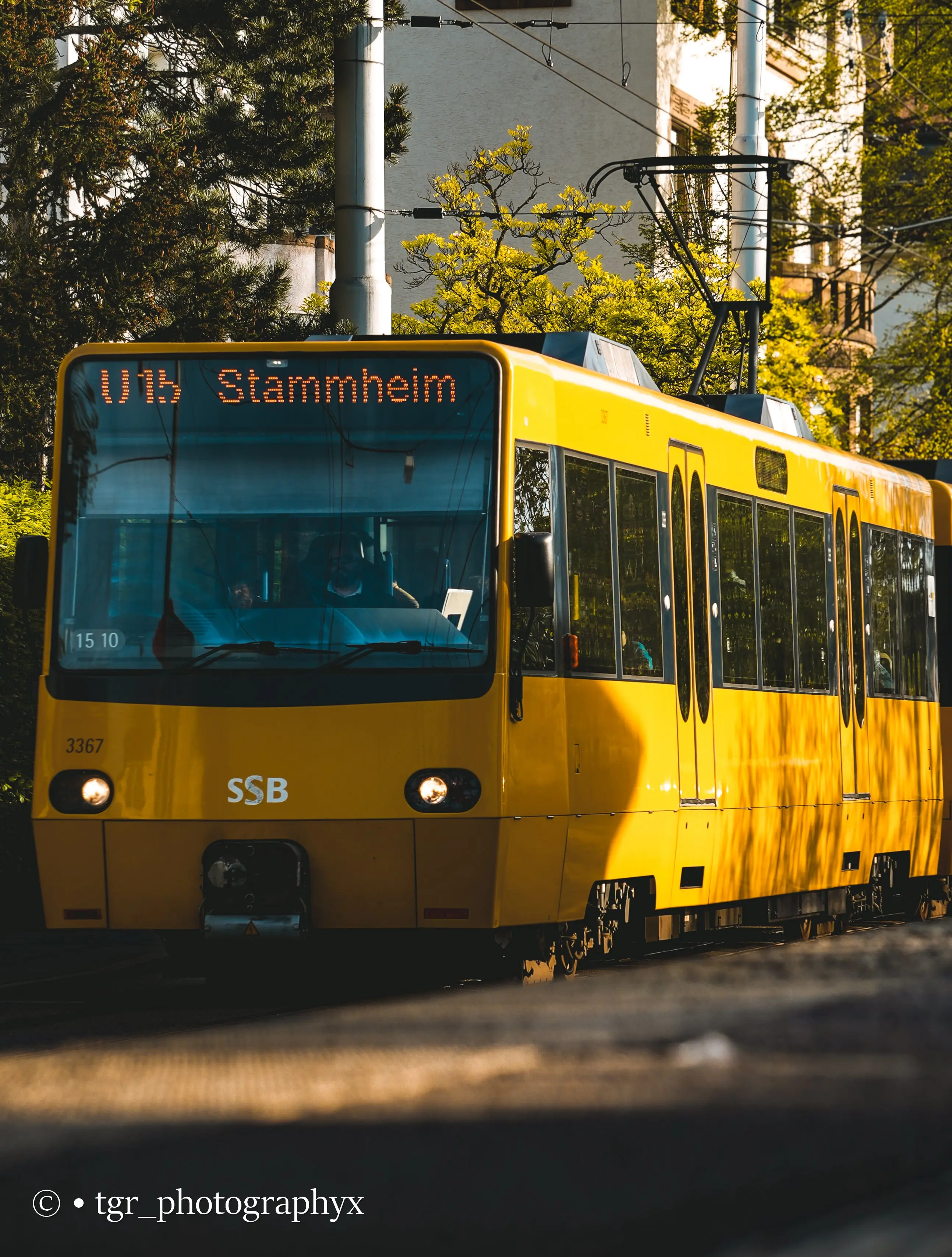 Eine gelbe Stuttgarter U-Bahn der Linie U15 fährt in eine Haltestelle ein